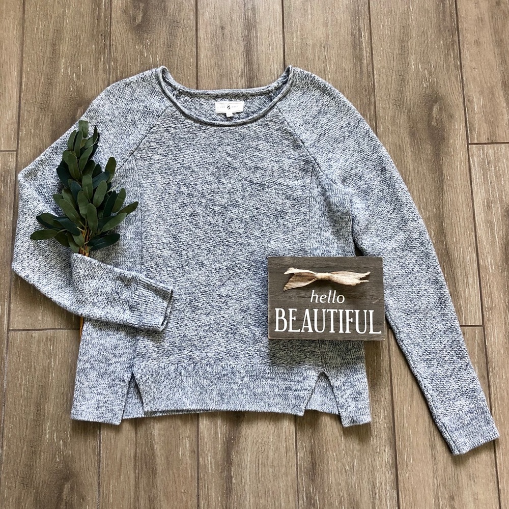 Lou & Grey Marled Sweater Blue Cotton Lightweight